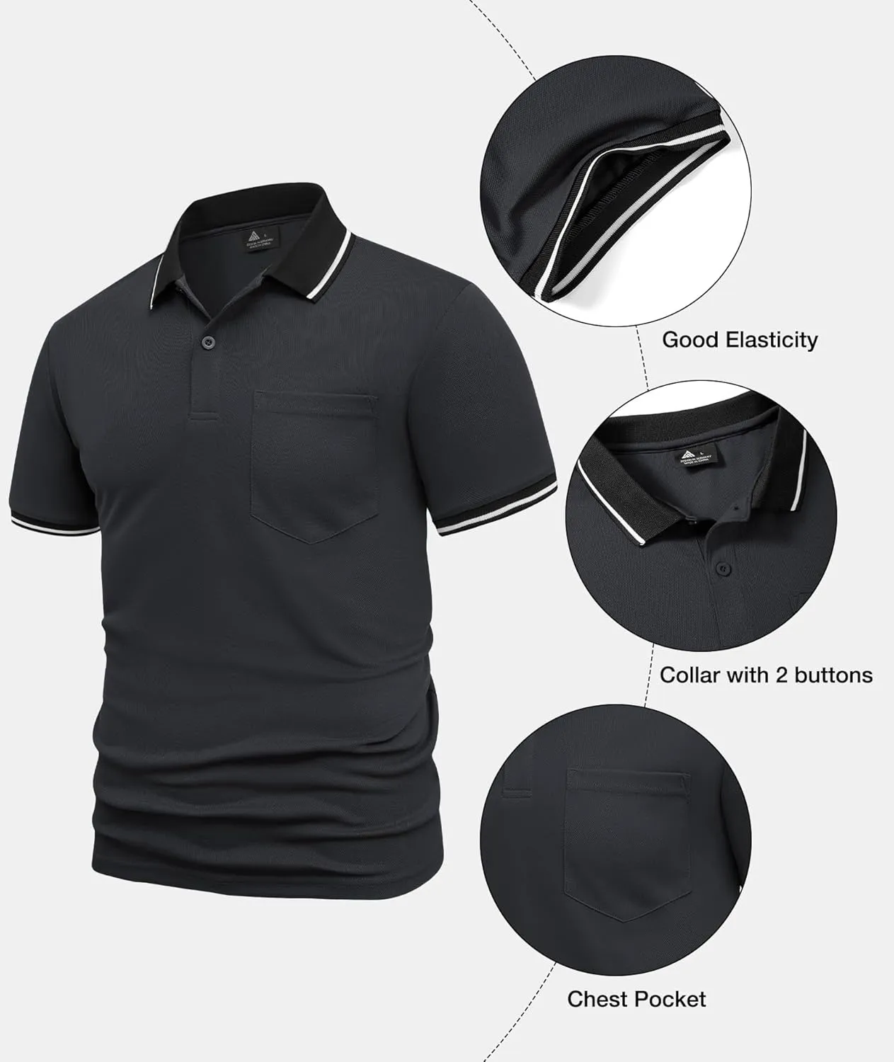 ZITY Mens Polo Shirts Casual Short Sleeve Athletic T-Shirts Classic Contrast Collar Shirt with Pocket