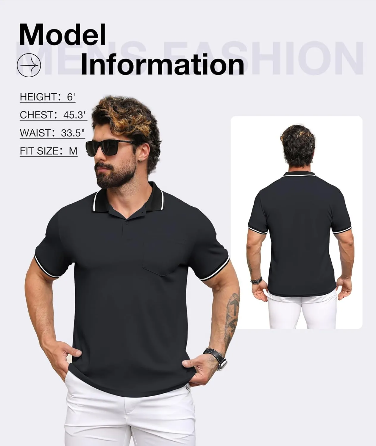 ZITY Mens Polo Shirts Casual Short Sleeve Athletic T-Shirts Classic Contrast Collar Shirt with Pocket