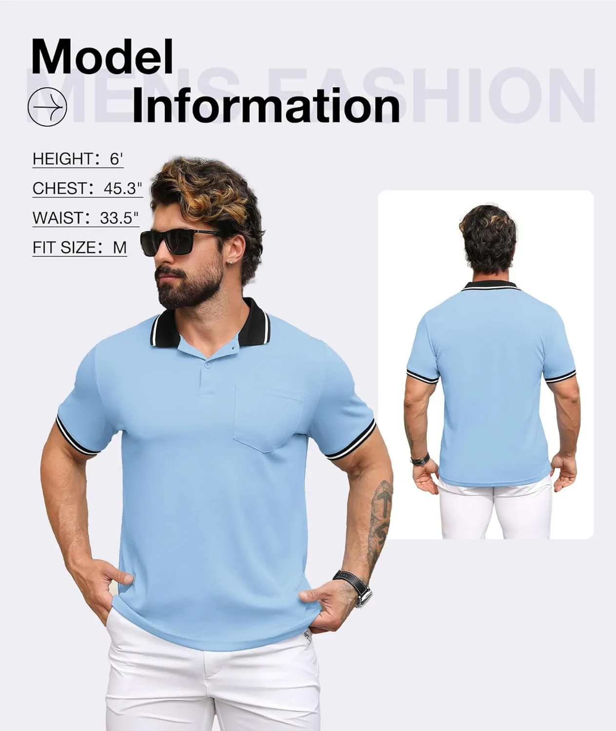 ZITY Mens Polo Shirts Casual Short Sleeve Athletic T-Shirts Classic Contrast Collar Shirt with Pocket